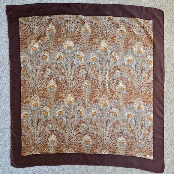 Liberty of London Accessories - Liberty of London Silk Scarf Peacock Feathers Brown